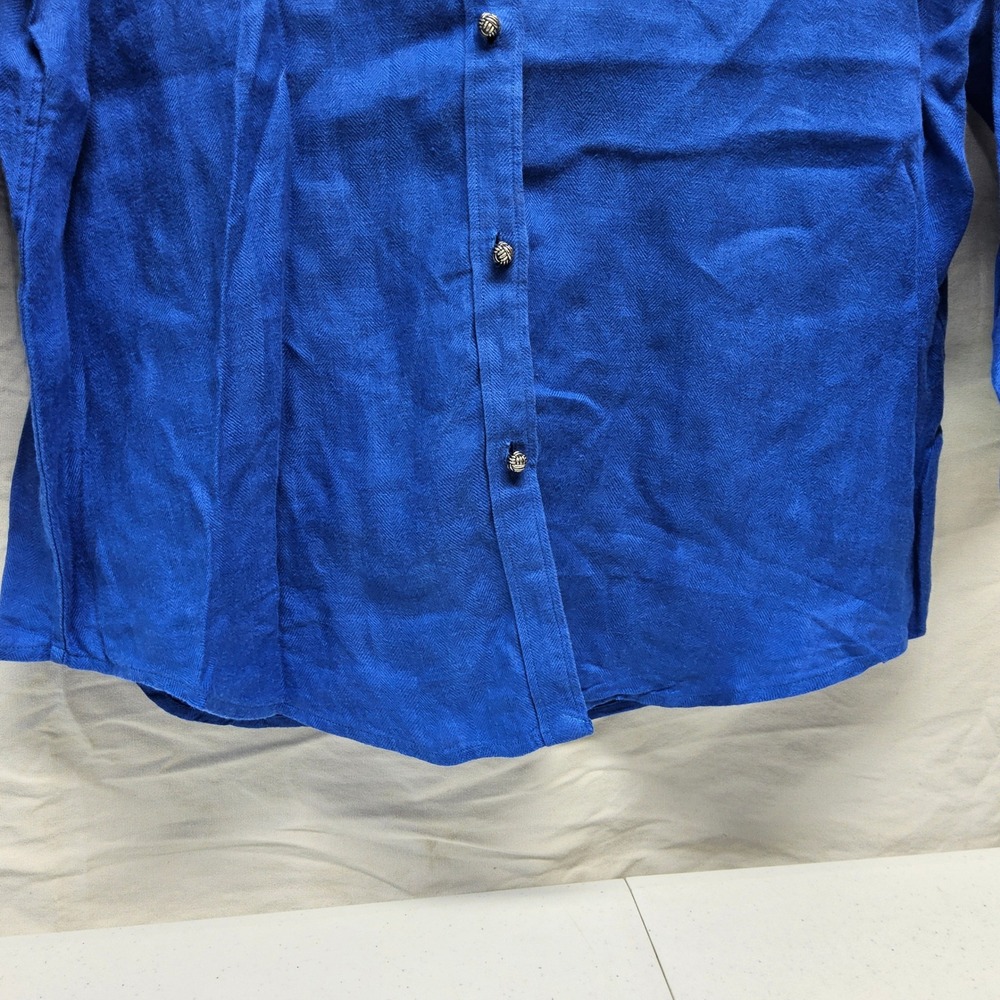 Lauren Ralph Lauren Button Down Women XL Blue Linen Embroidered Crest 3/4 Sleeve - Picture 7 of 10